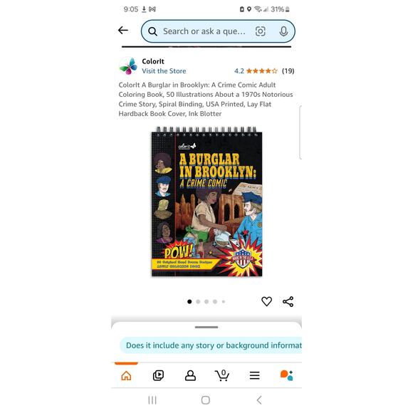 ColorIt A Burglar in Brooklyn: A Crime Comic Adult Coloring Book - Picture 1 of 2